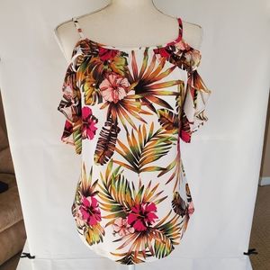 NY&Co cold shoulder floral top size M